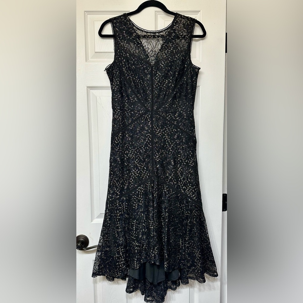 ANTHROPOLOGIE BHLDN Women’s Black and gold lace midi dress size 8